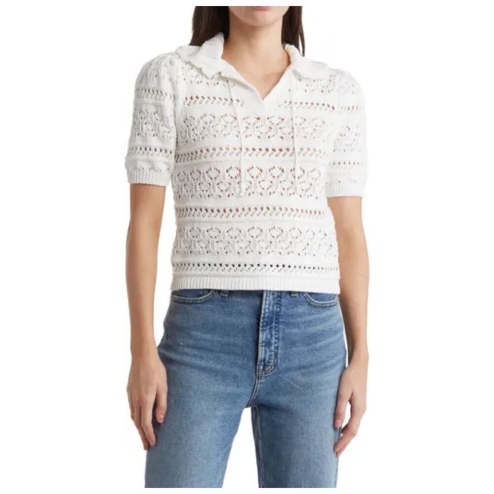 !! Industry Republic Clothing Cotton Crochet Knit Short Sleeve  Pullover